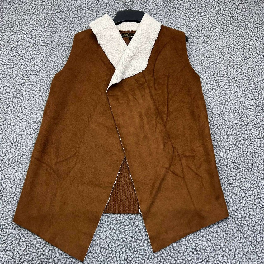 Absolutely Famous Jacket Vest Women Medium Brown Suede Sherpa Collar Knitted M